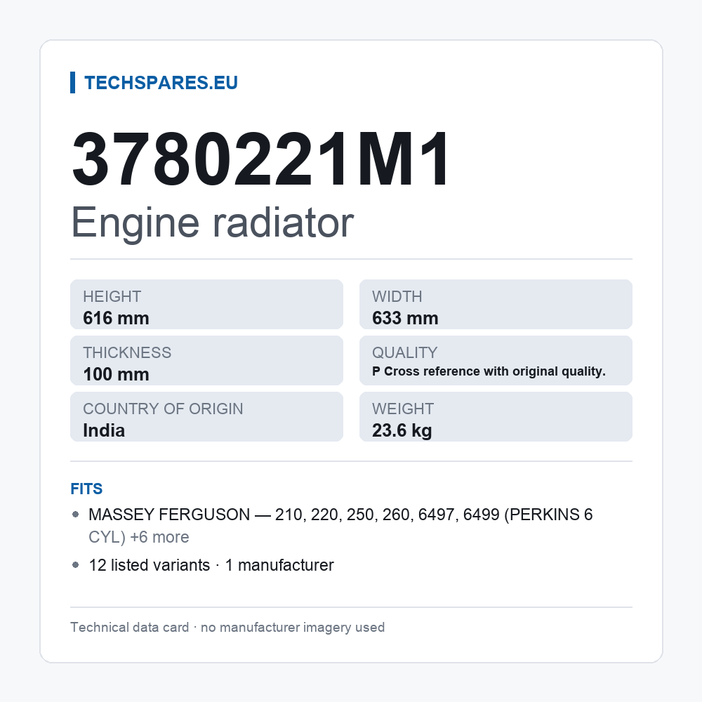 Engine radiator 3780221M1 — technical data card