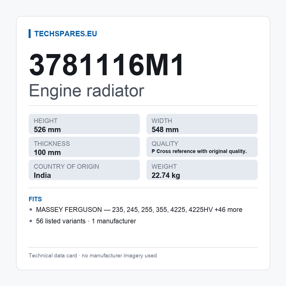 Engine radiator 3781116M1 — technical data card