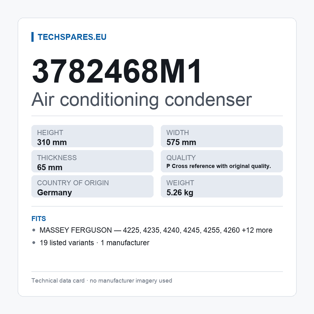 Air conditioning condenser 3782468M1 — technical data card