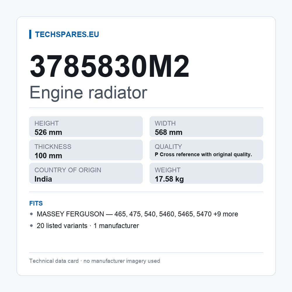 Engine radiator 3785830M2 — technical data card