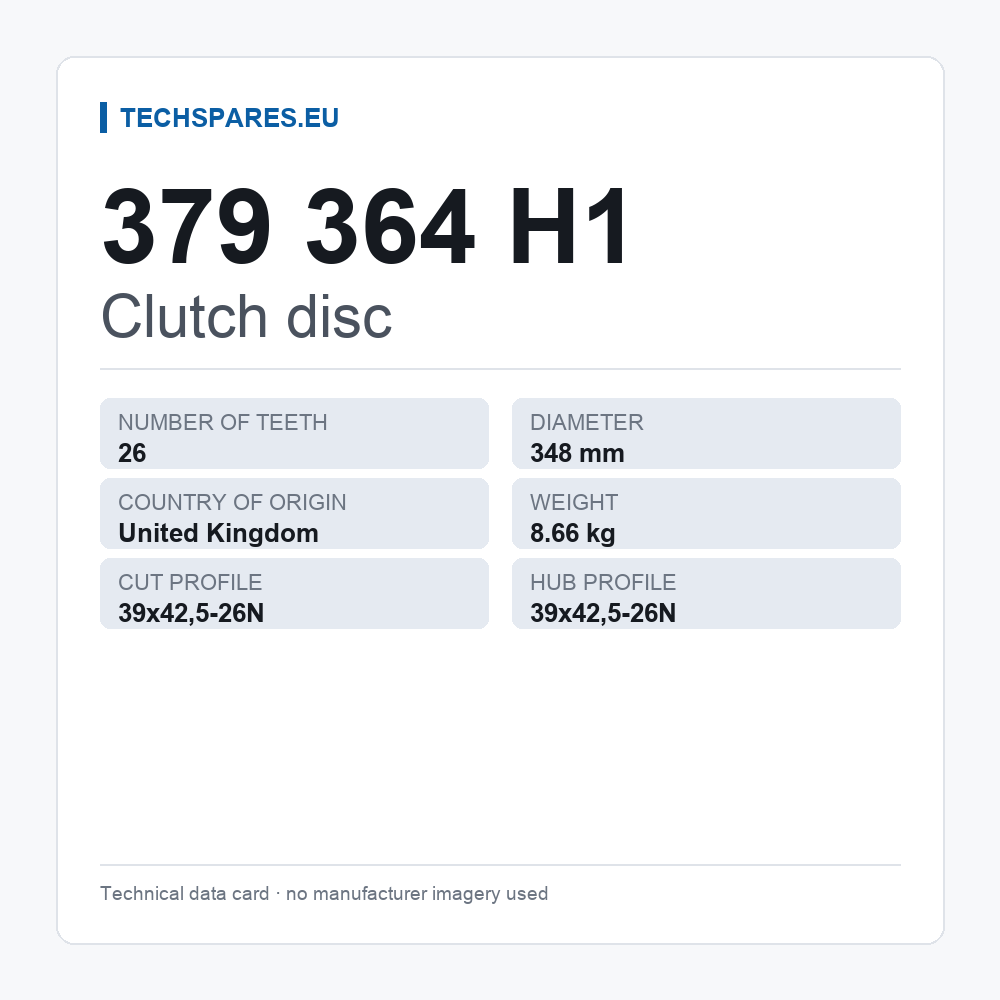 Clutch disc 379 364 H1 — technical data card