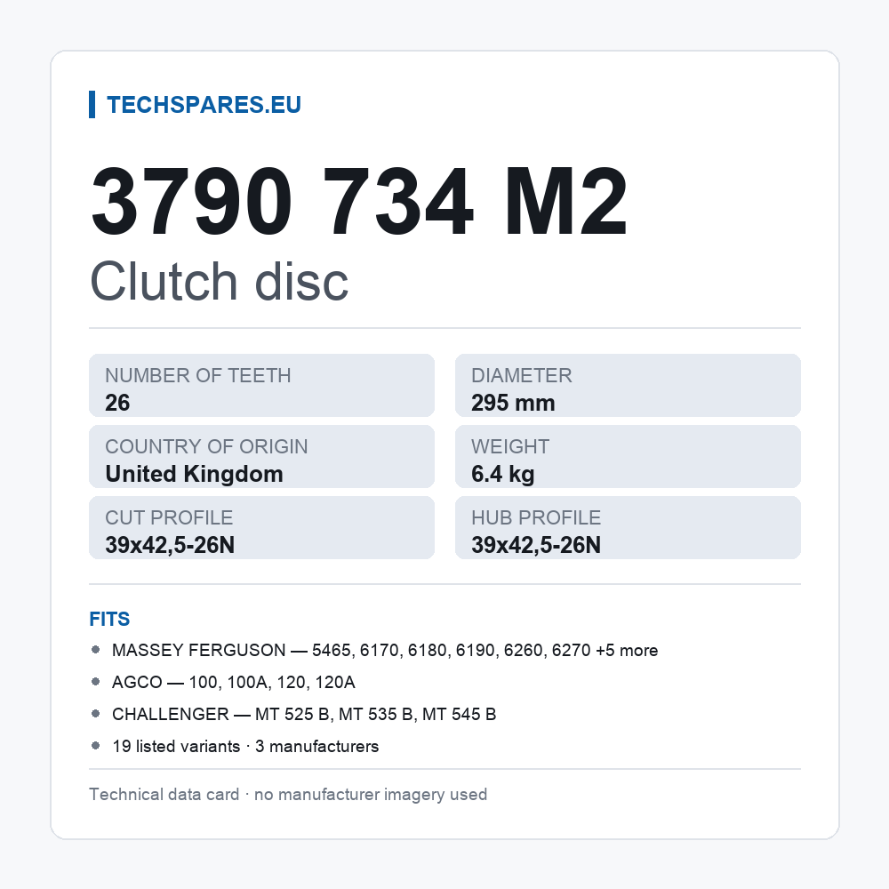 Clutch disc 3790 734 M2 — technical data card