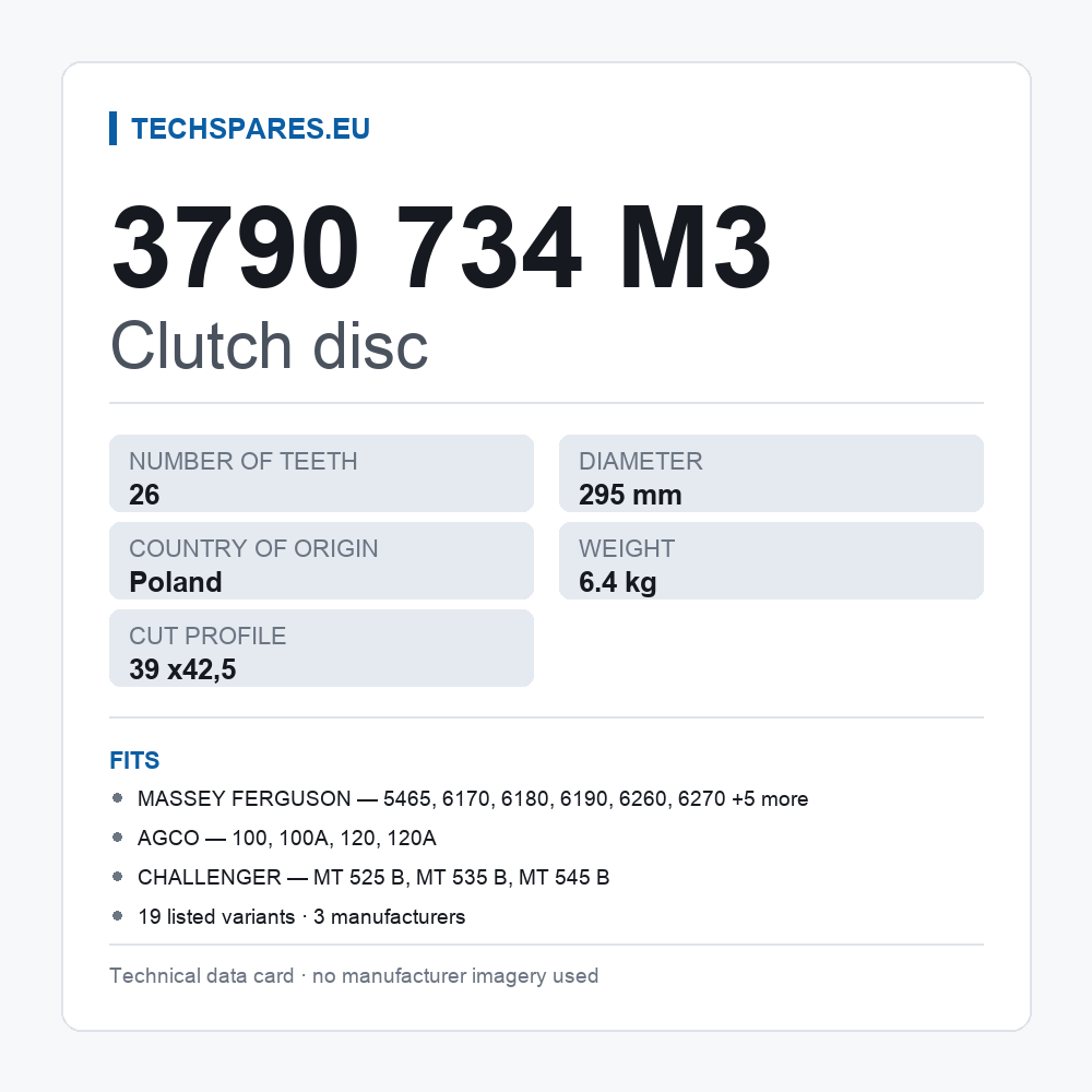 Clutch disc 3790 734 M3 — technical data card