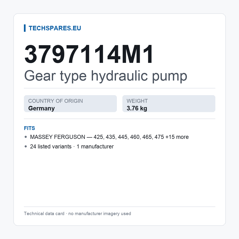 Gear type hydraulic pump 3797114M1 — technical data card