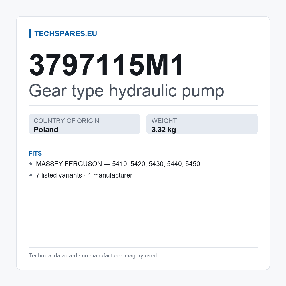 Gear type hydraulic pump 3797115M1 — technical data card