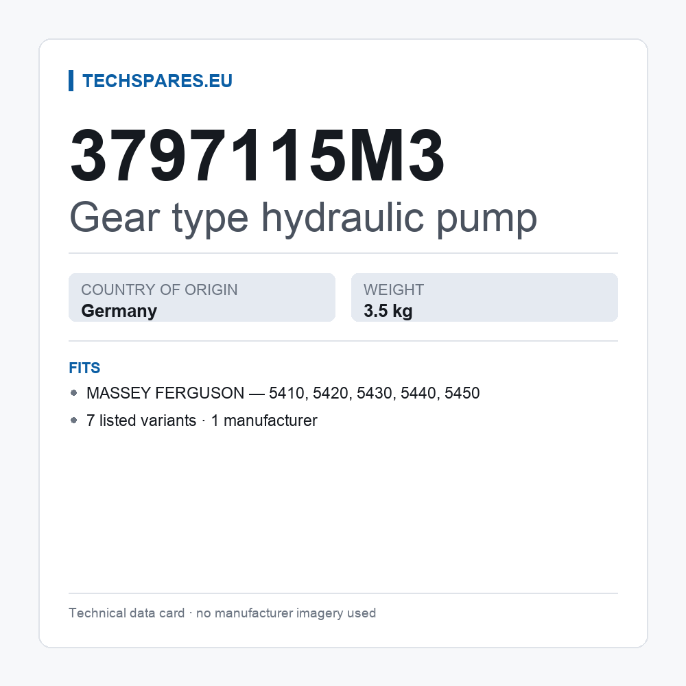 Gear type hydraulic pump 3797115M3 — technical data card