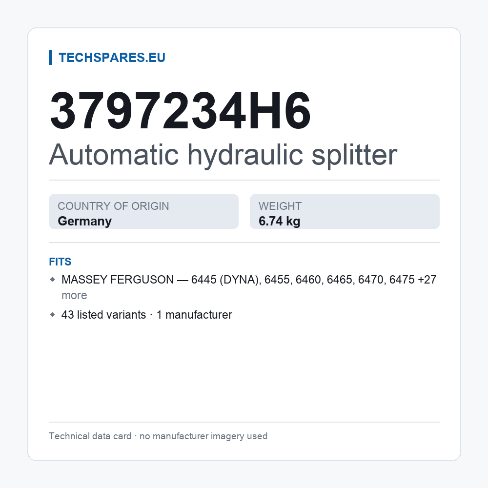 Automatic hydraulic splitter 3797234H6 — technical data card