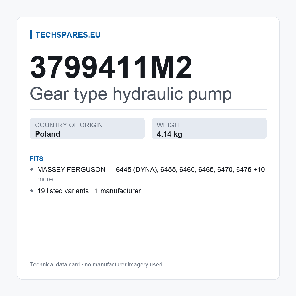 Gear type hydraulic pump 3799411M2 — technical data card