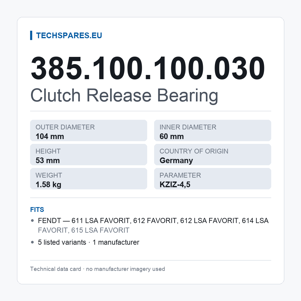 Clutch Release Bearing 385.100.100.030 — technical data card