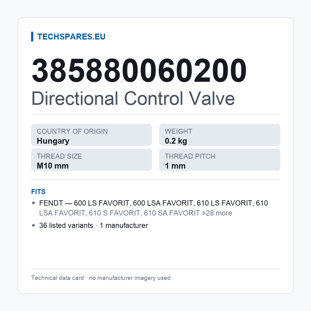 Directional Control Valve 385880060200 — technical data card