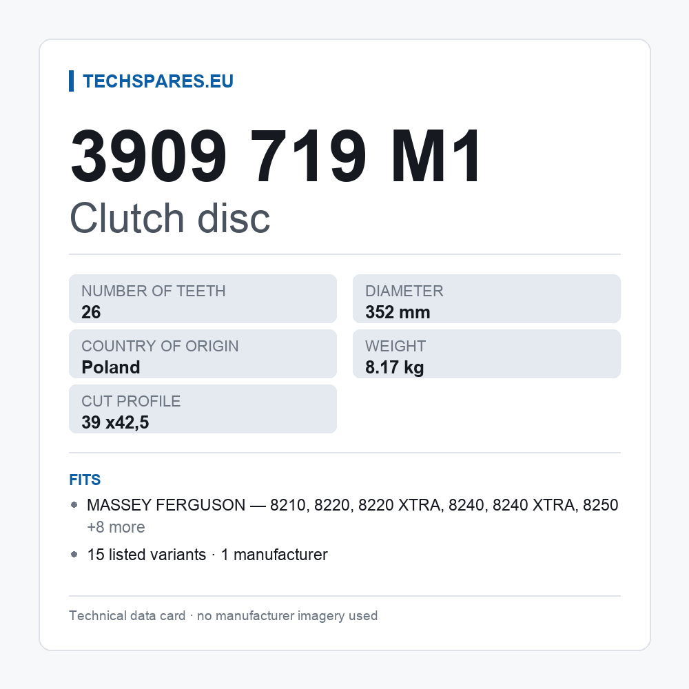 Clutch disc 3909 719 M1 — technical data card
