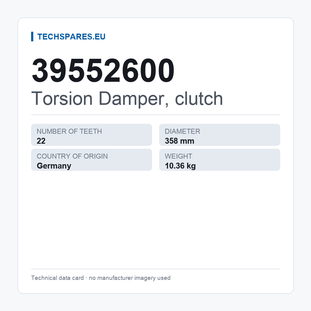Torsion Damper, clutch 39552600 — technical data card