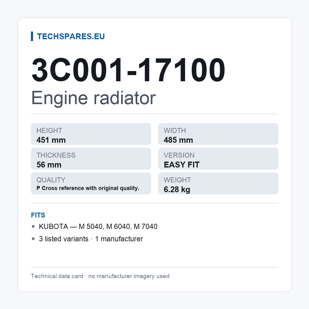 Engine radiator 3C001-17100 — technical data card