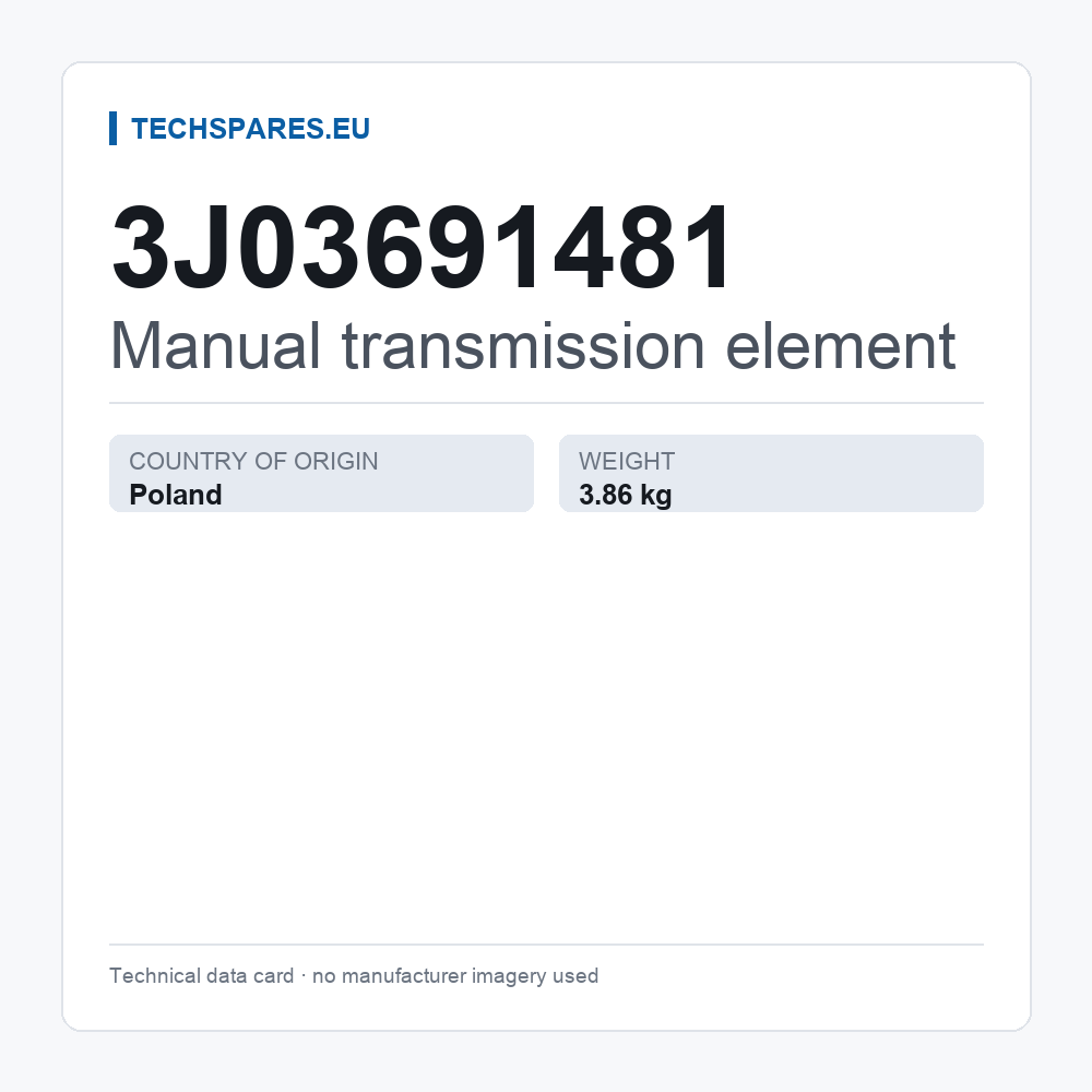 Manual transmission element 3J03691481 — technical data card