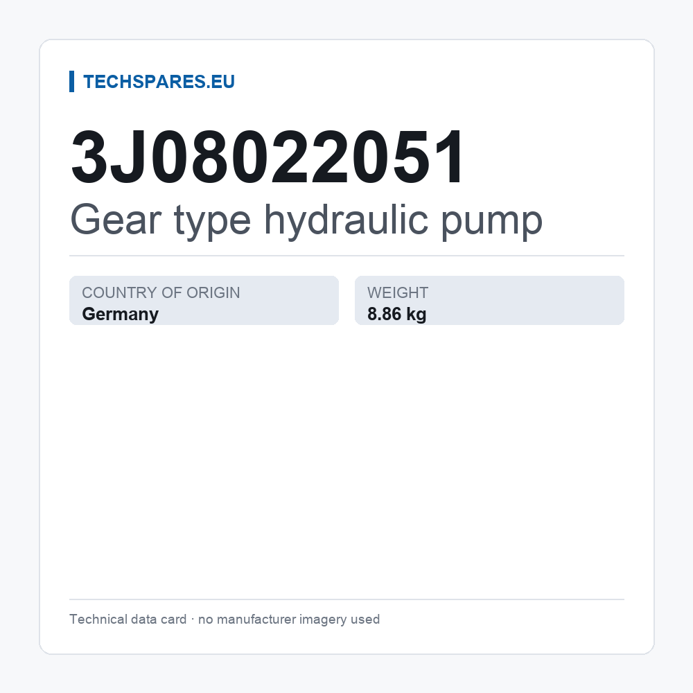 Gear type hydraulic pump 3J08022051 — technical data card