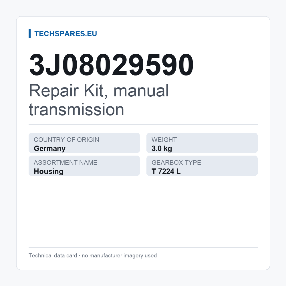 Repair Kit, manual transmission 3J08029590 — technical data card