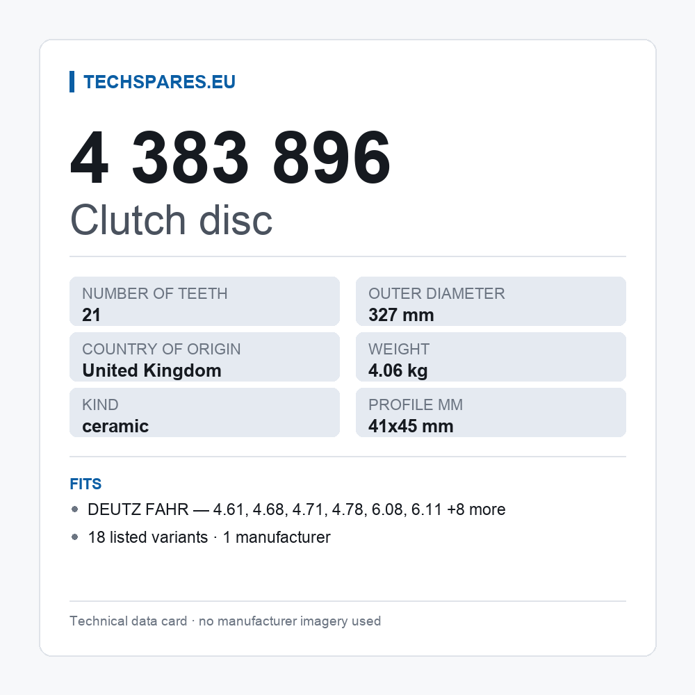 Clutch disc 4 383 896 — technical data card