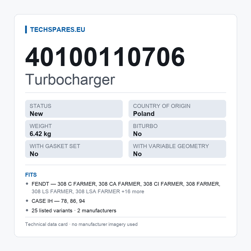 Turbocharger 40100110706 — technical data card