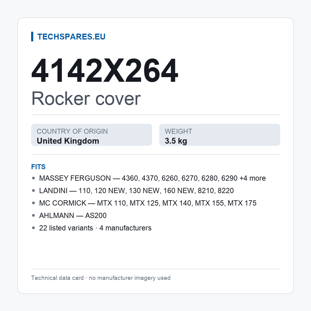 Rocker cover 4142X264 — technical data card