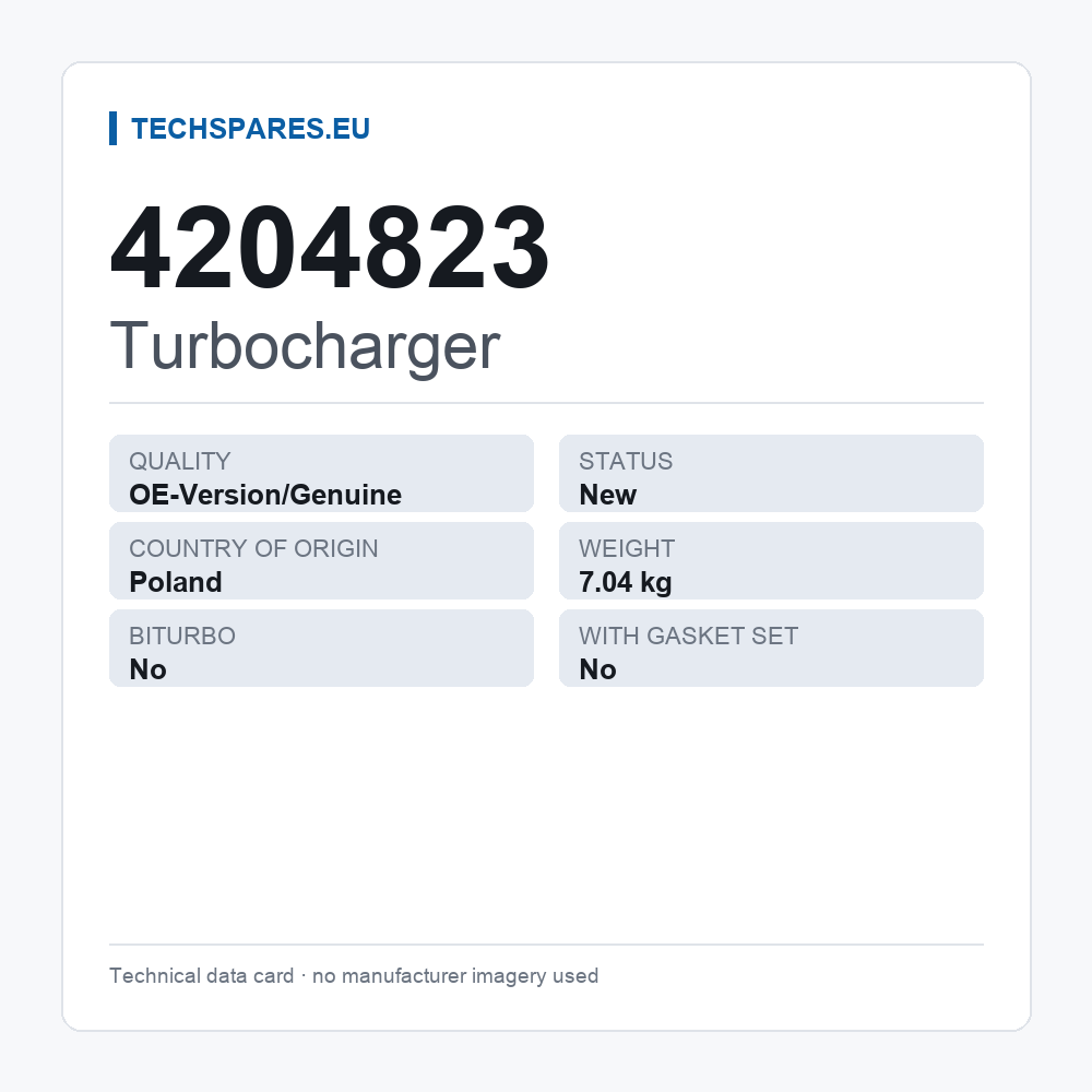Turbocharger 4204823 — technical data card