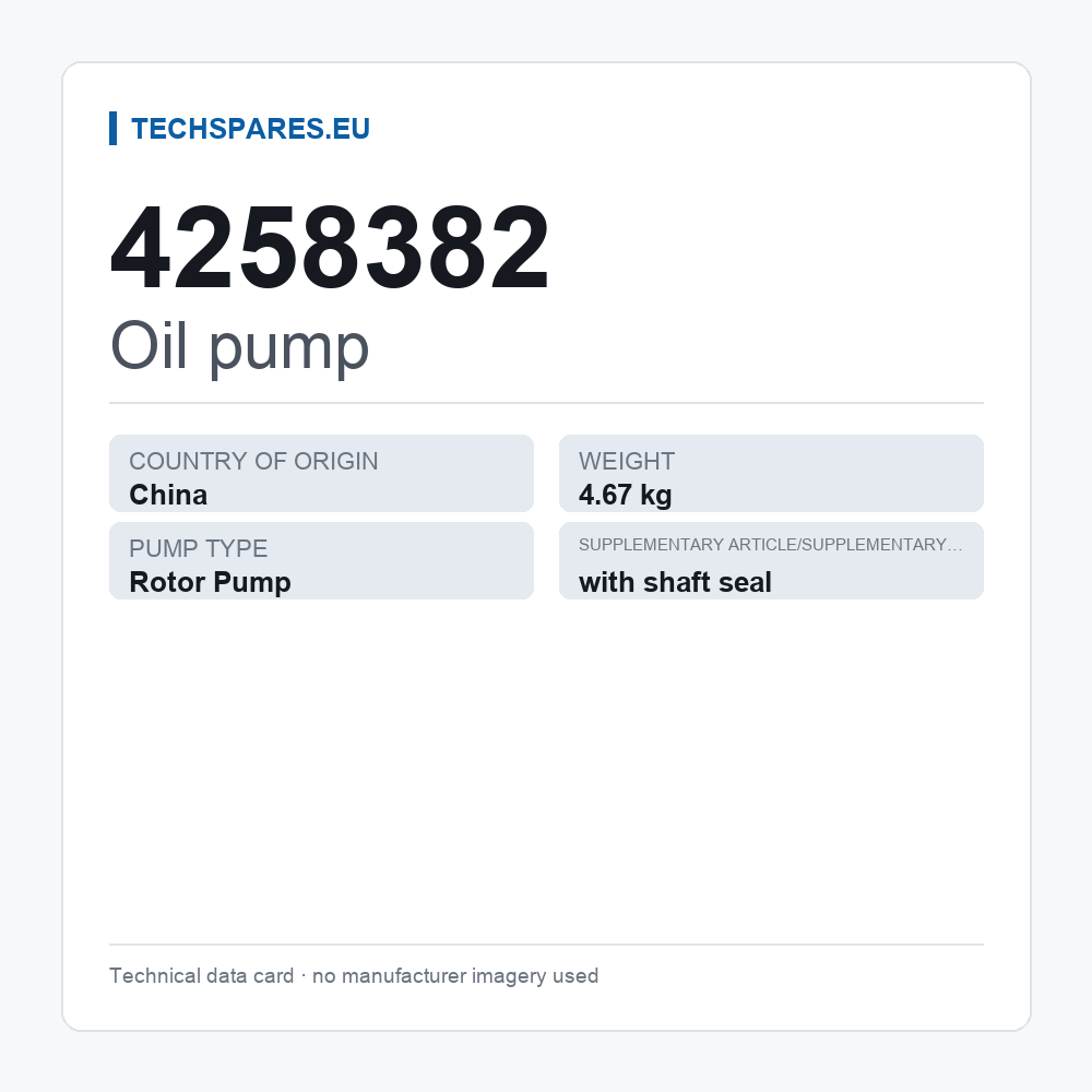Oil pump 4258382 — technical data card