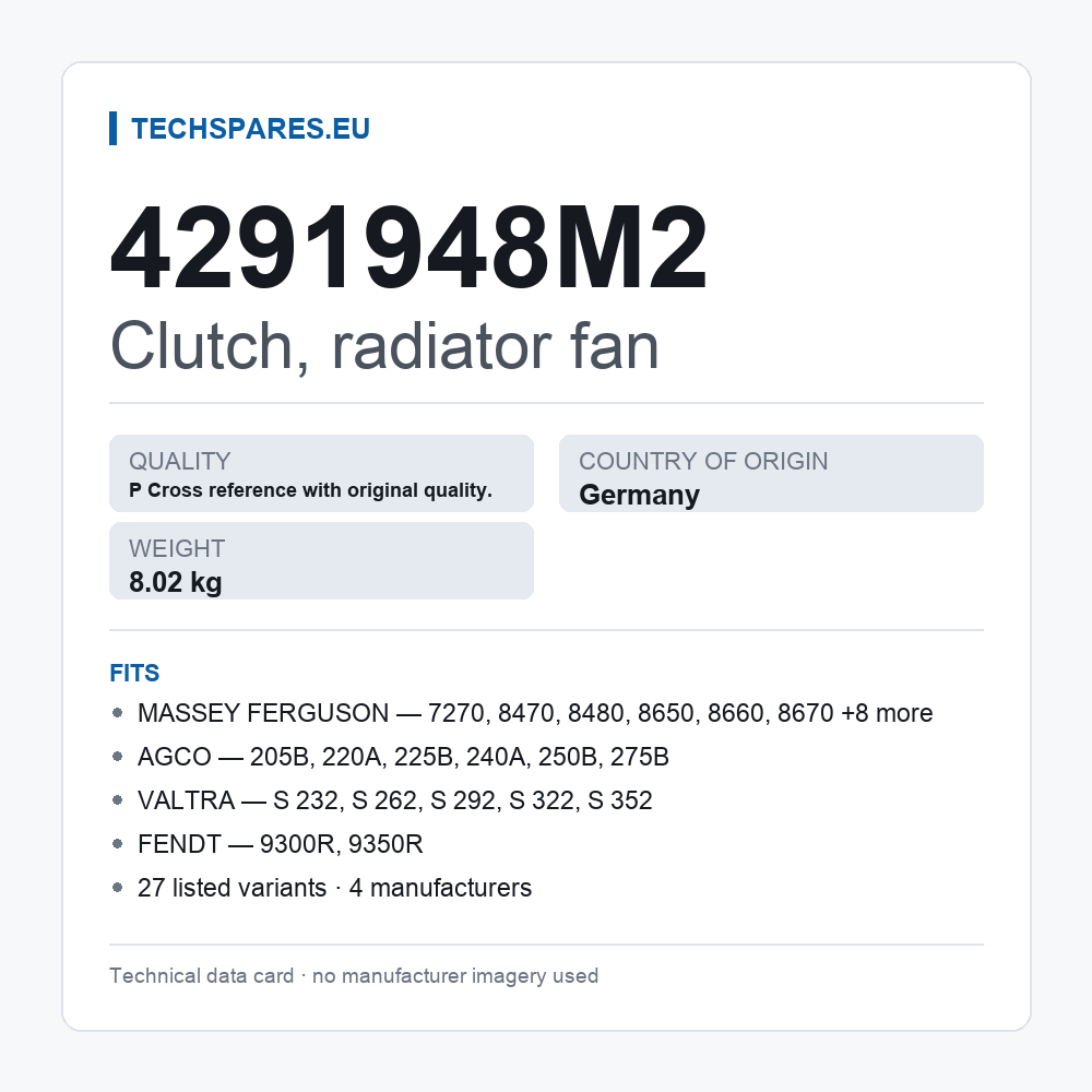 Clutch, radiator fan 4291948M2 — technical data card