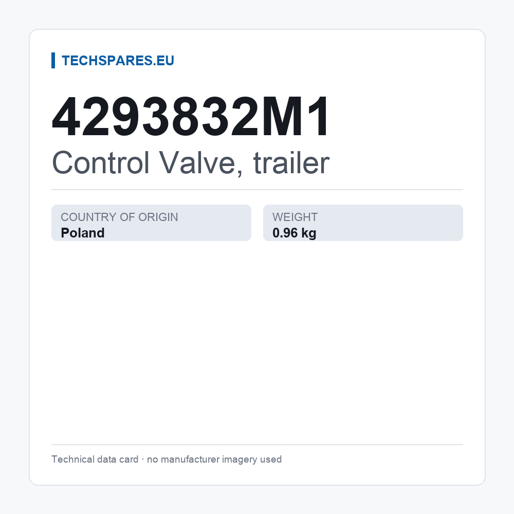 Control Valve, trailer 4293832M1 — technical data card