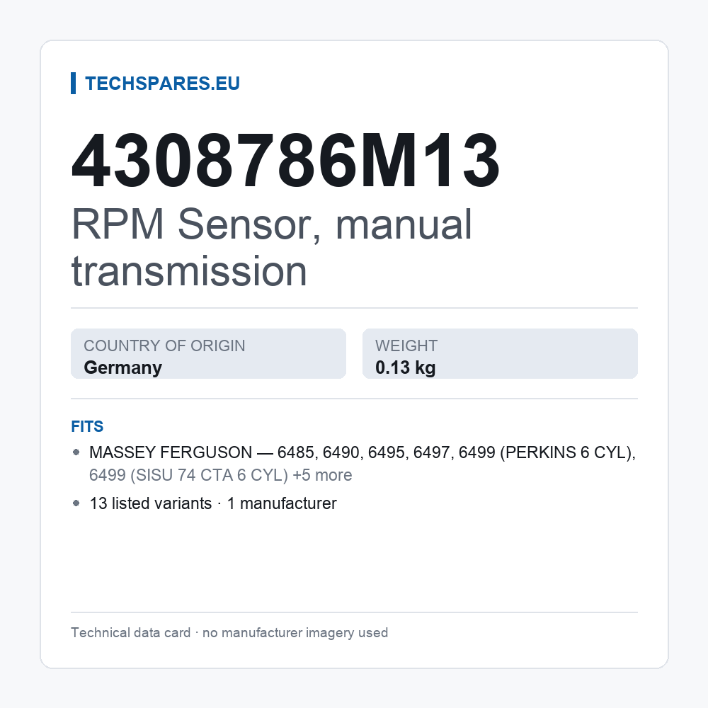 RPM Sensor, manual transmission 4308786M13 — technical data card