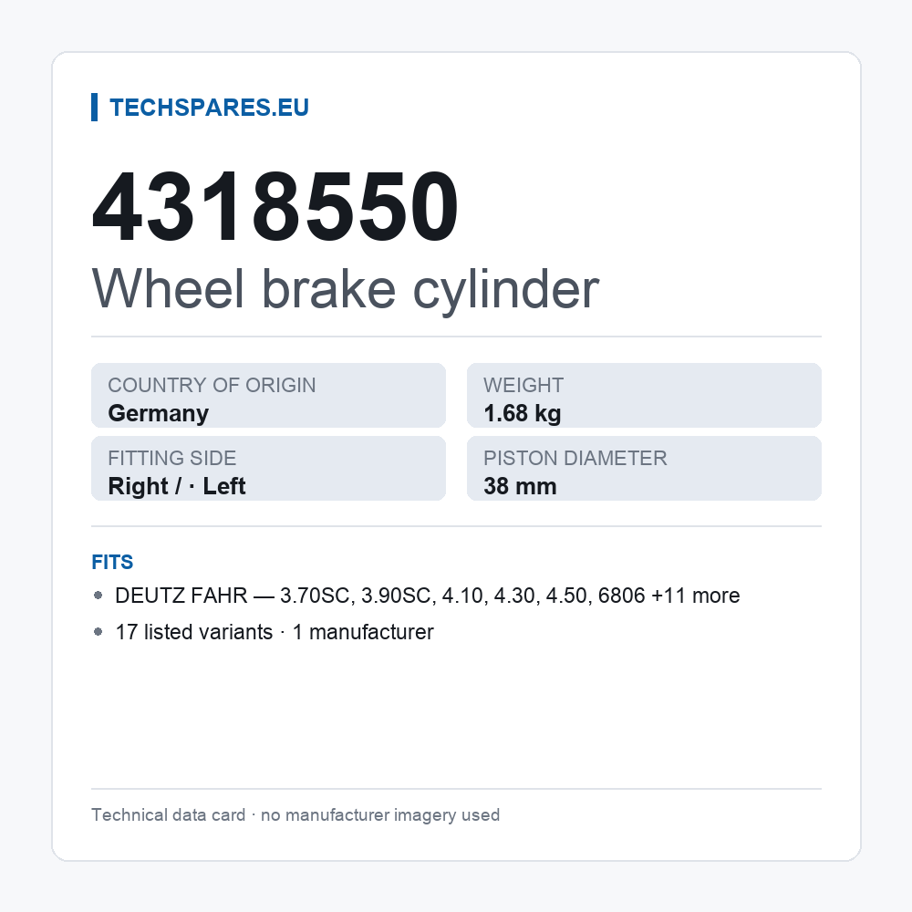 Wheel brake cylinder 4318550 — technical data card