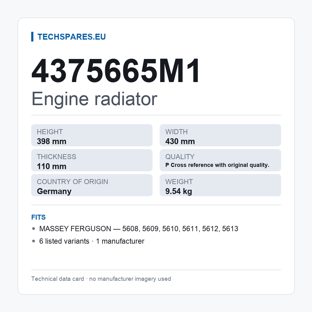 Engine radiator 4375665M1 — technical data card