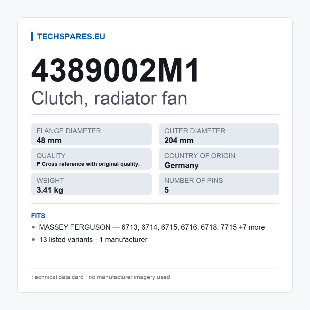 Clutch, radiator fan 4389002M1 — technical data card