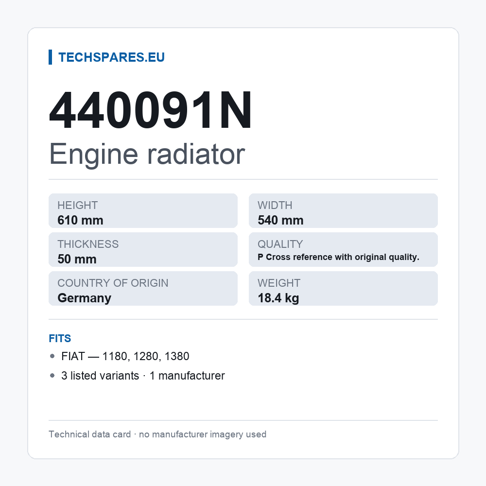 Engine radiator 440091N — technical data card