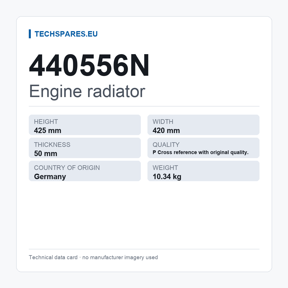 Engine radiator 440556N — technical data card