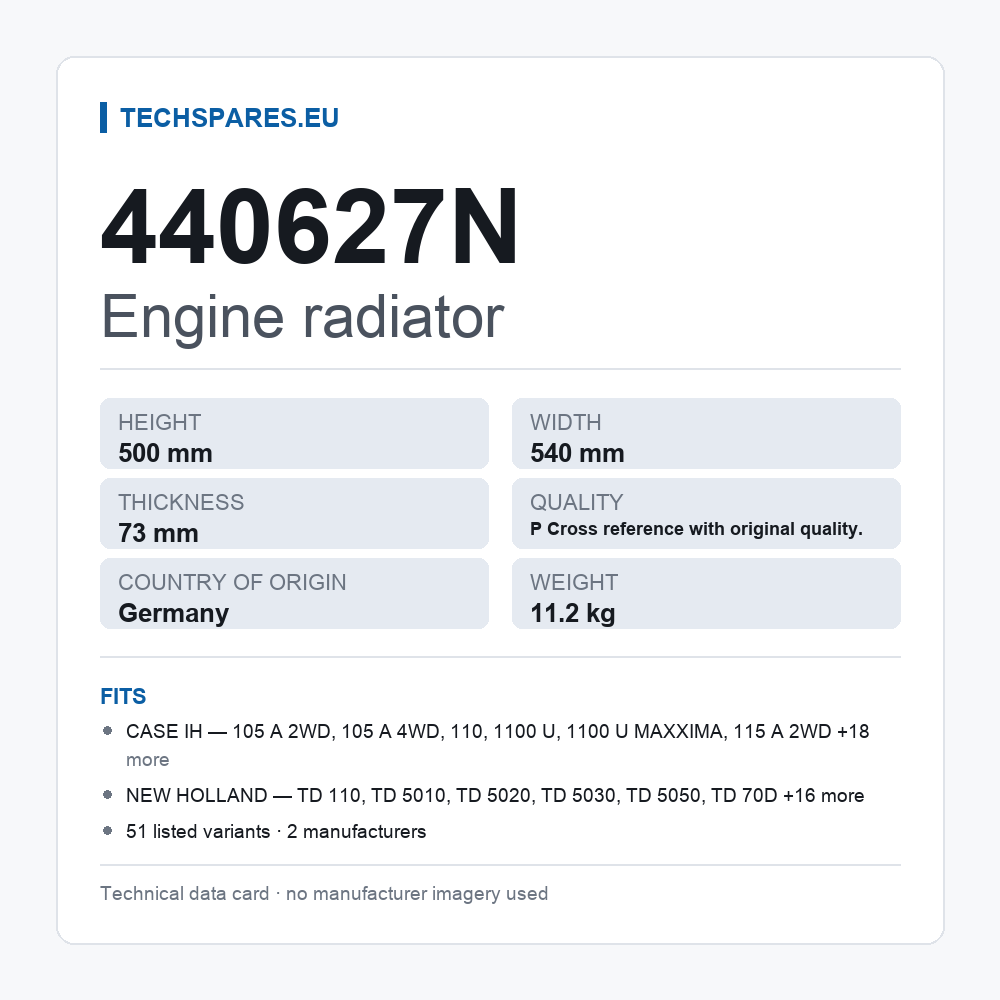 Engine radiator 440627N — technical data card