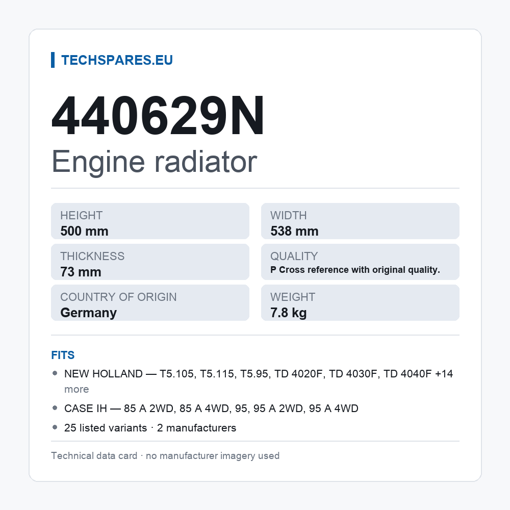 Engine radiator 440629N — technical data card