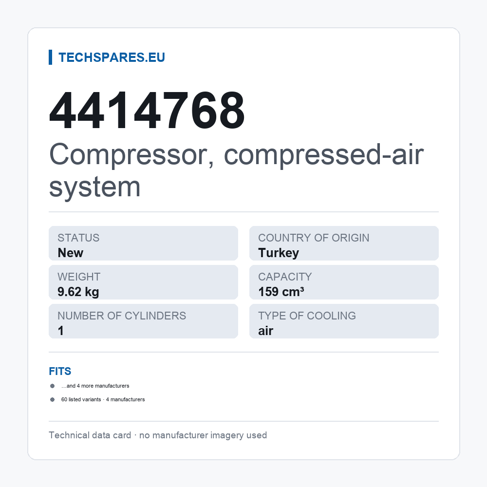 Kompressor, Druckluftanlage 4414768 — technisches Datenblatt