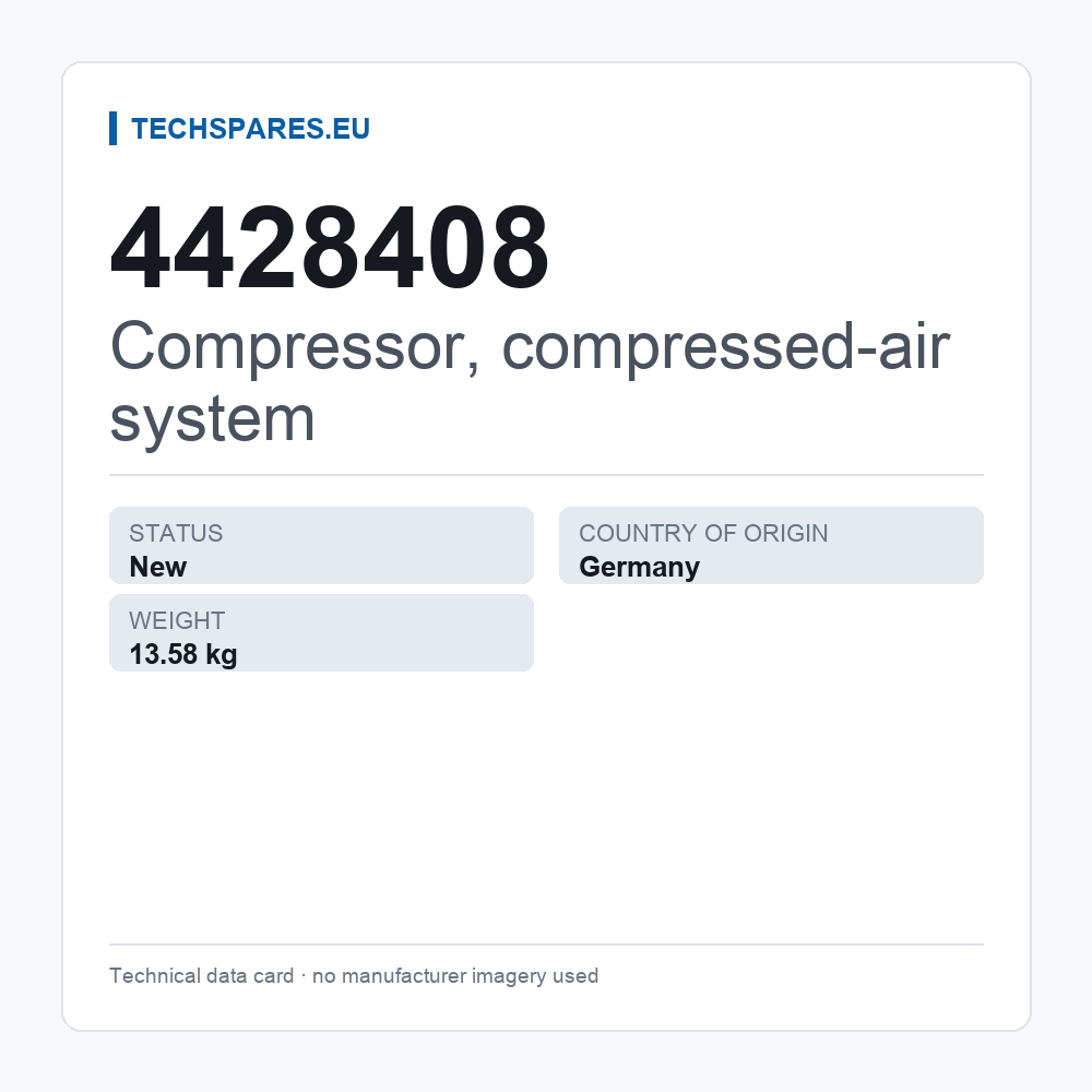 Compressor, compressed-air system 4428408 — technical data card