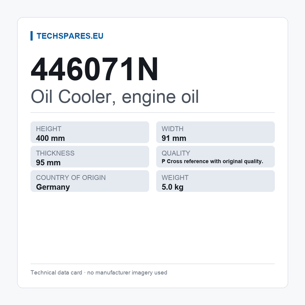 Oil Cooler, engine oil 446071N — technical data card