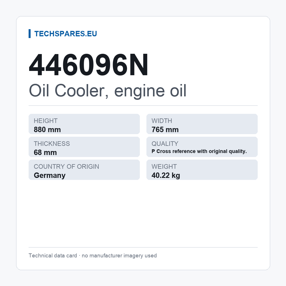 Oil Cooler, engine oil 446096N — technical data card