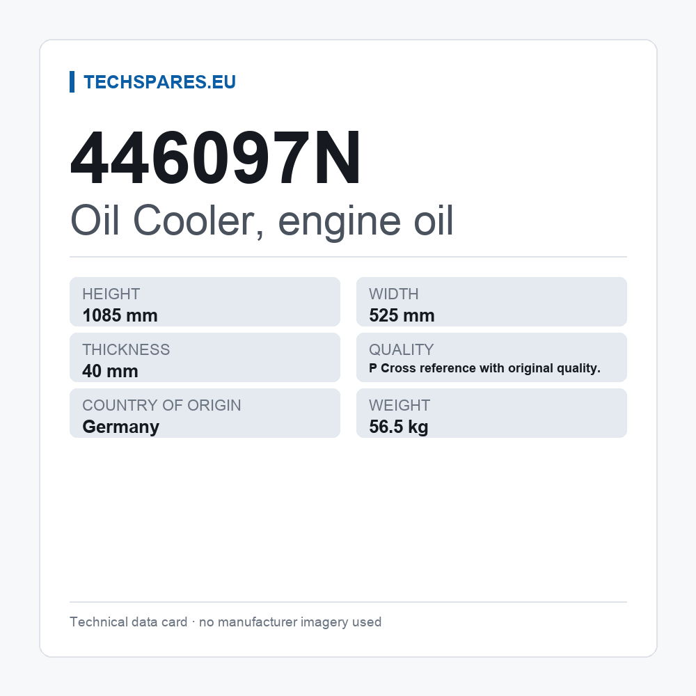Oil Cooler, engine oil 446097N — technical data card
