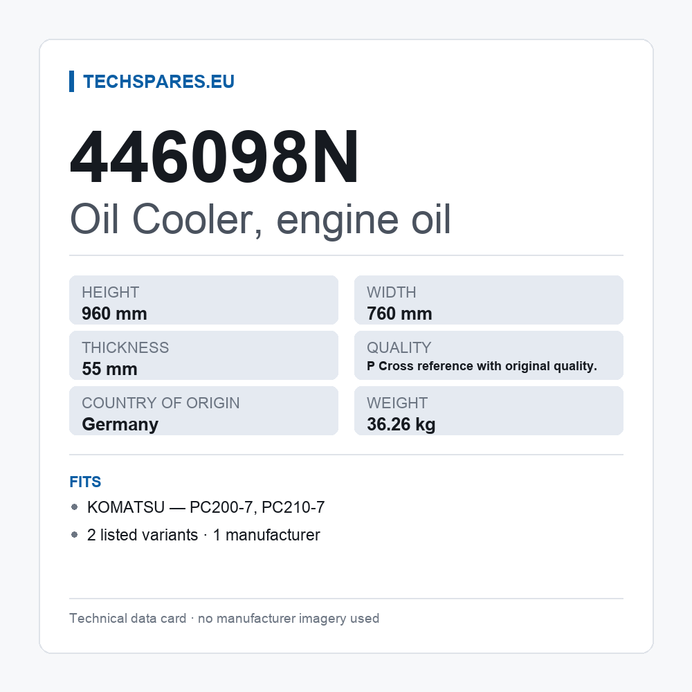 Oil Cooler, engine oil 446098N — technical data card