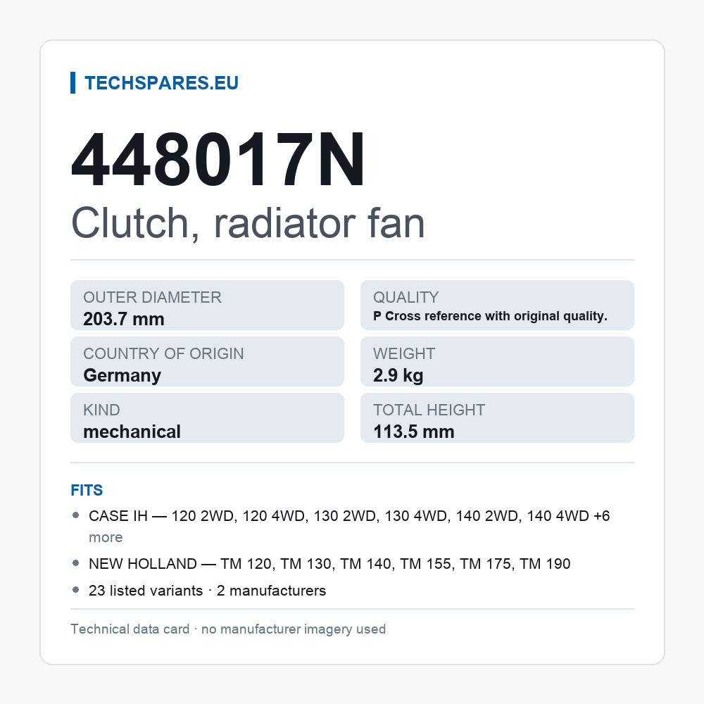 Clutch, radiator fan 448017N — technical data card