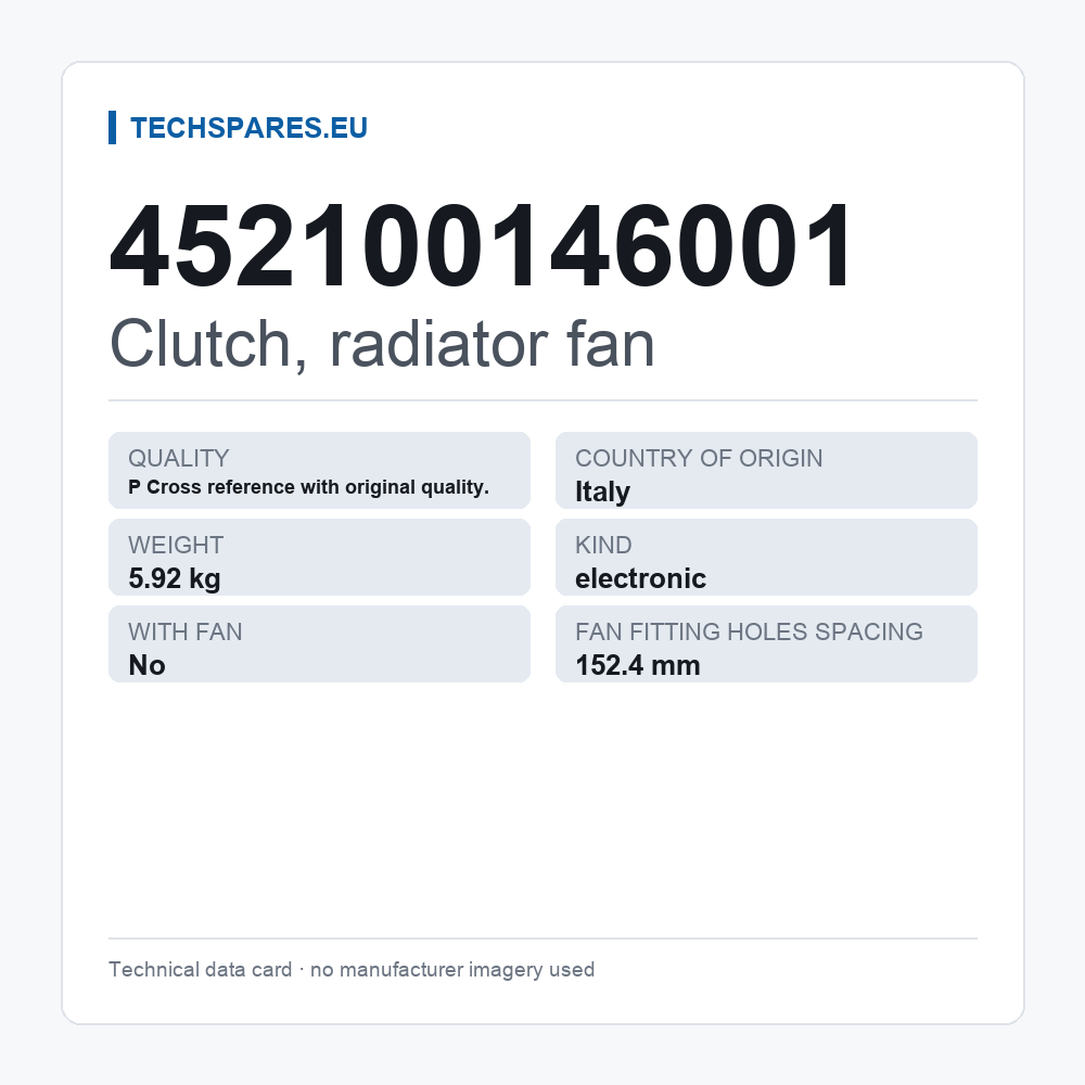 Clutch, radiator fan 452100146001 — technical data card