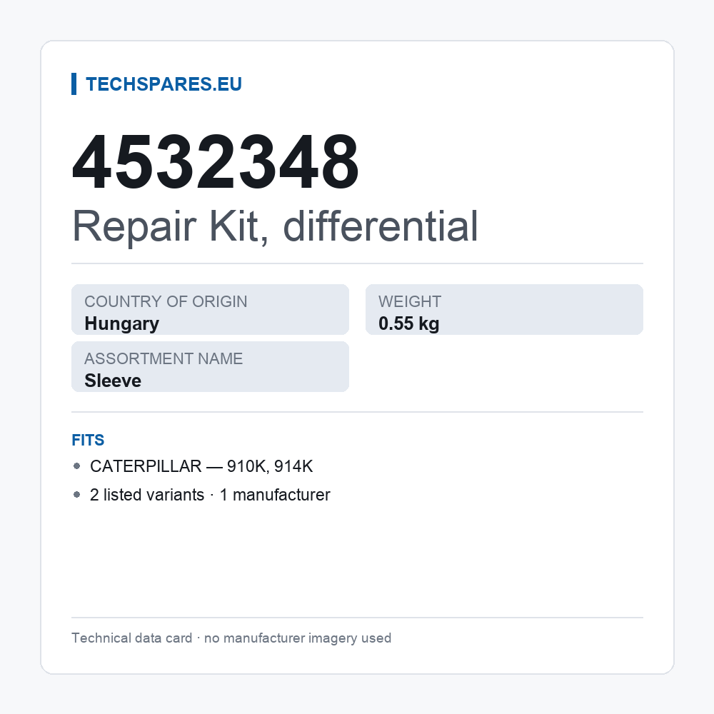 Repair Kit, differential 4532348 — technical data card