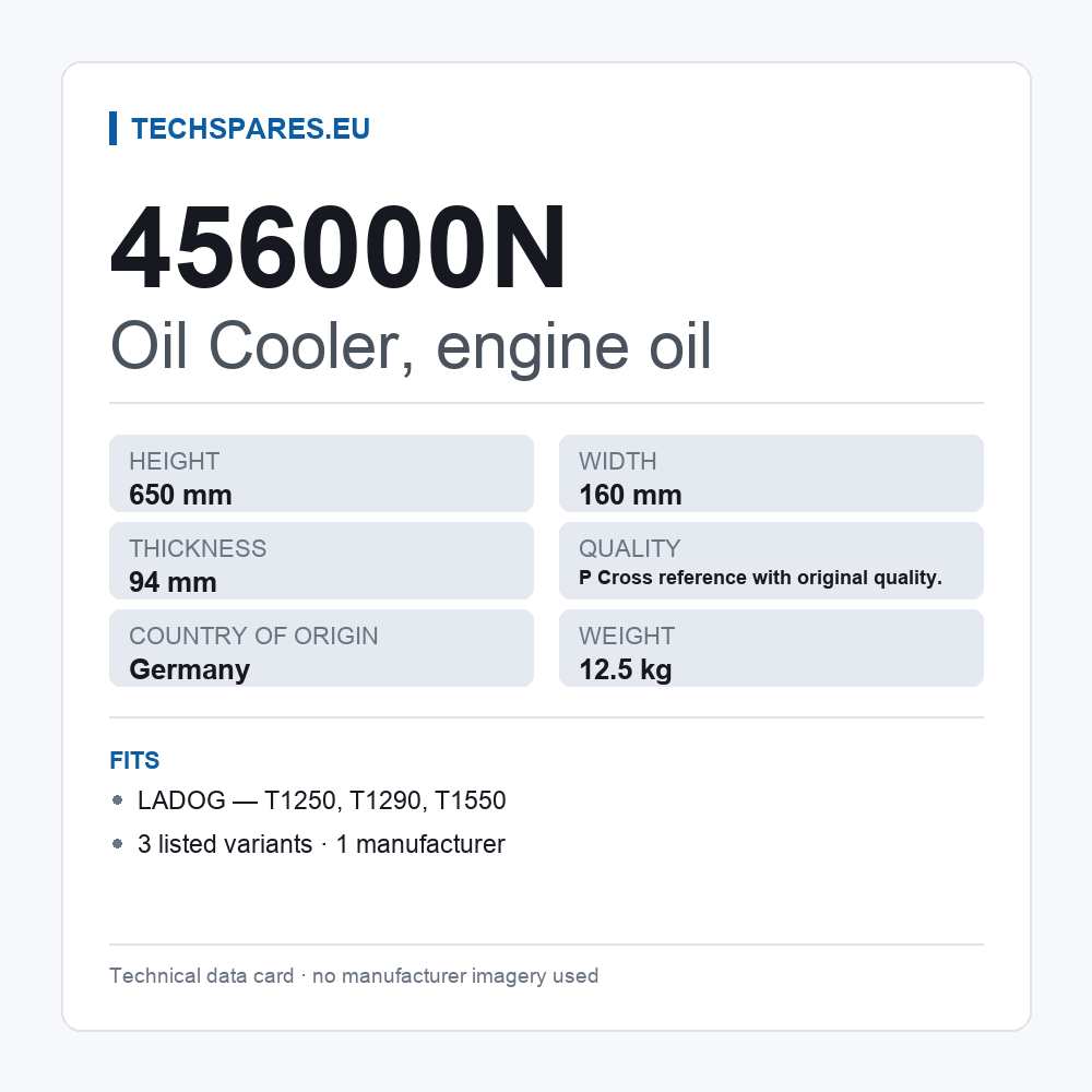Oil Cooler, engine oil 456000N — technical data card