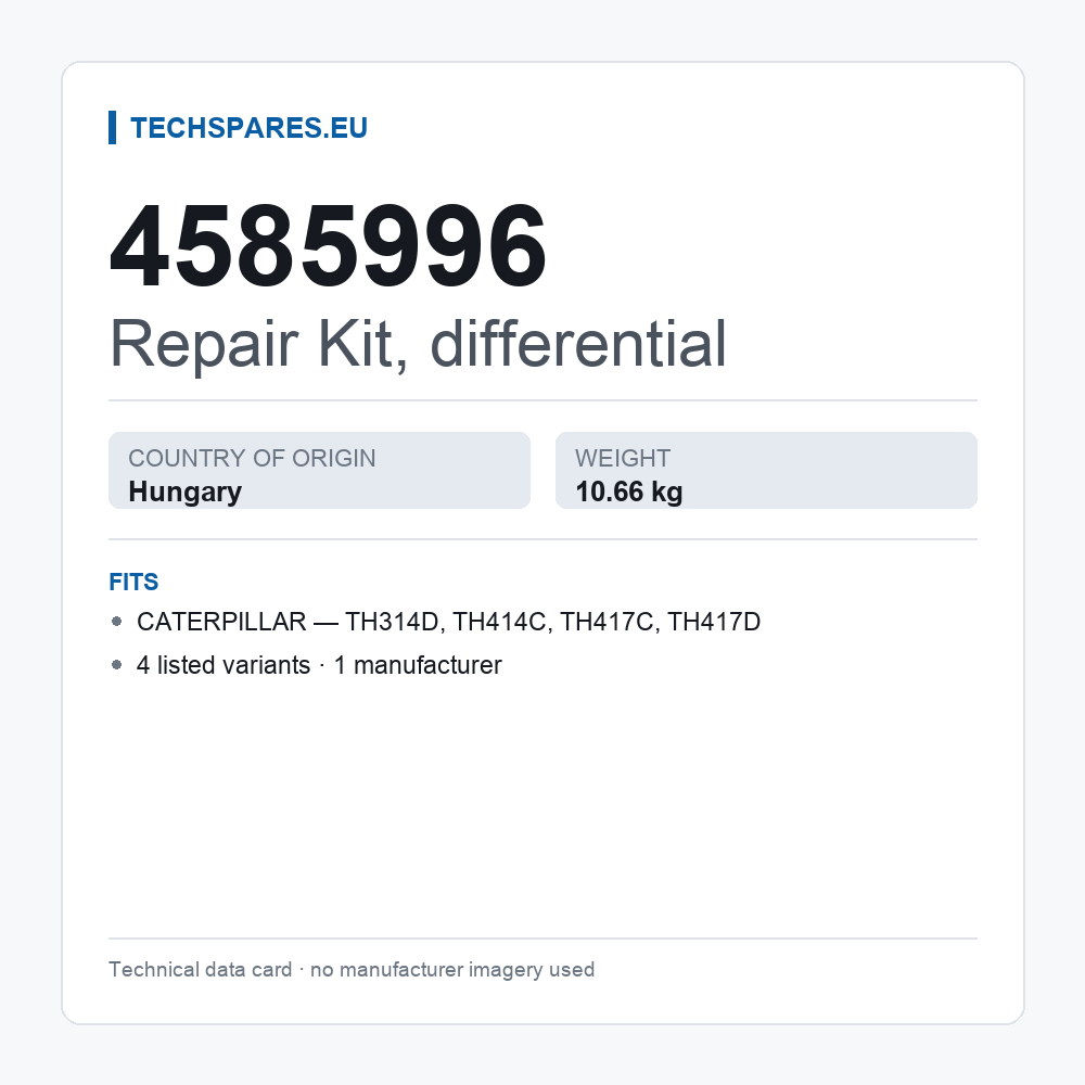 Repair Kit, differential 4585996 — technical data card