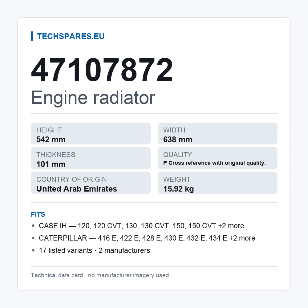 Engine radiator 47107872 — technical data card