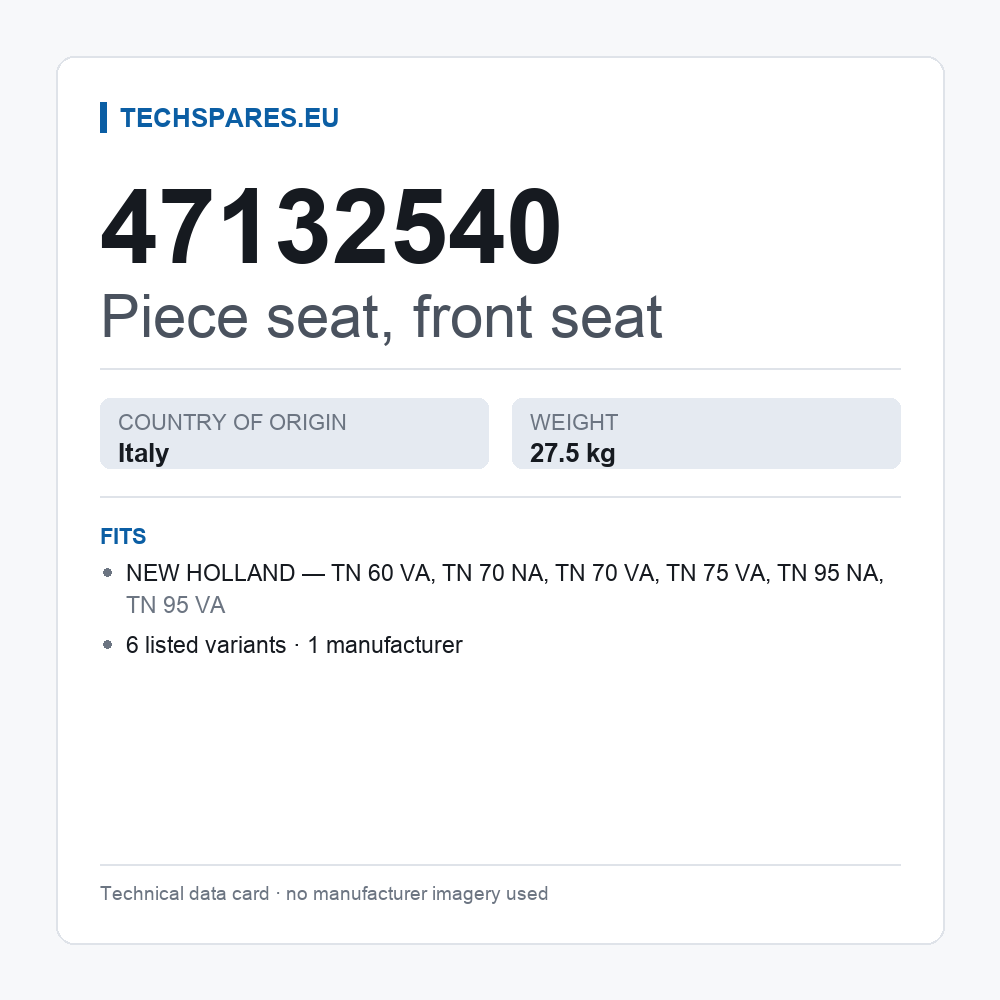 Piece seat, front seat 47132540 — technical data card