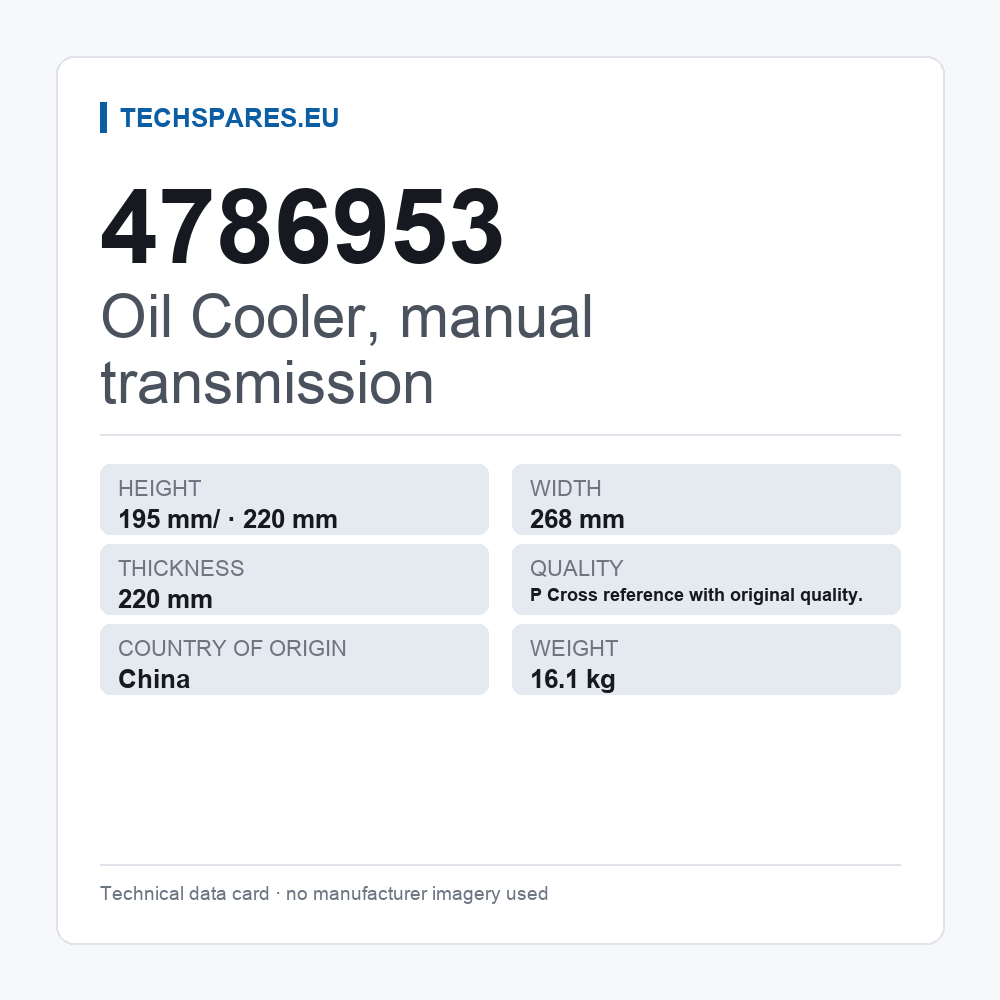 Oil Cooler, manual transmission 4786953 — technical data card