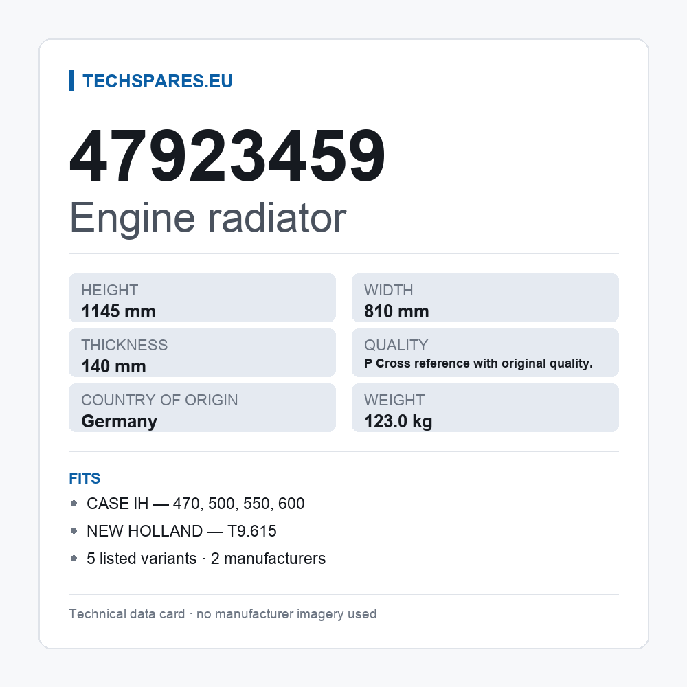 Engine radiator 47923459 — technical data card